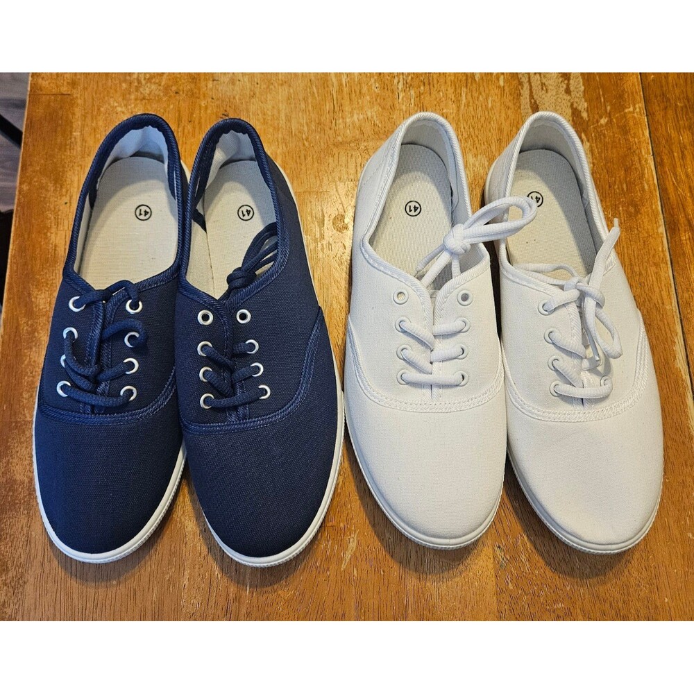 2 Pair Bundle Plain Canvas Shoes Size 41 Blue and White